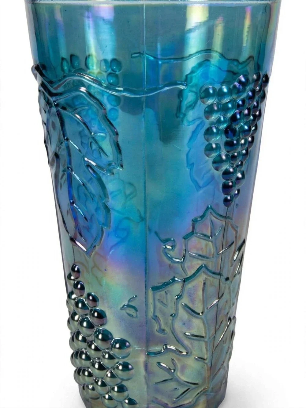 Vintage Indiana Glass Blue Carnival Glass - Harvest Grape Pitcher + 6 Tumblers -